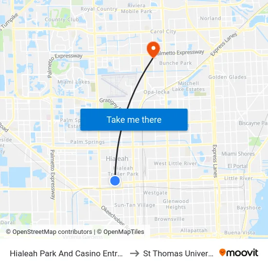 Hialeah Park And Casino Entrance to St Thomas University map