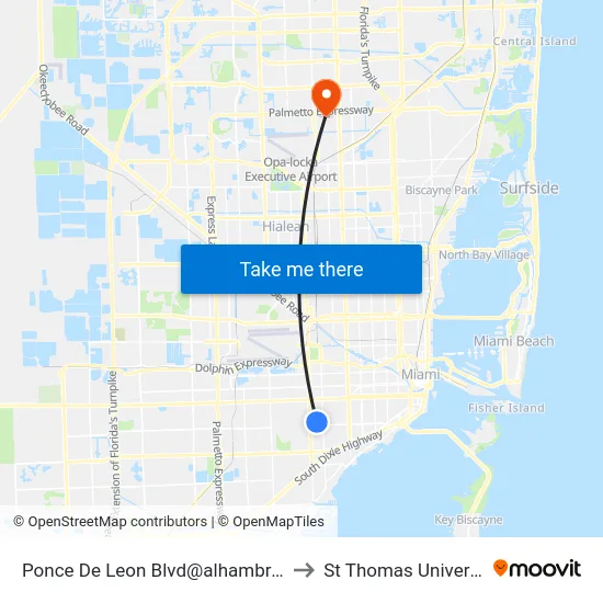 Ponce De Leon Blvd@alhambra Cir to St Thomas University map
