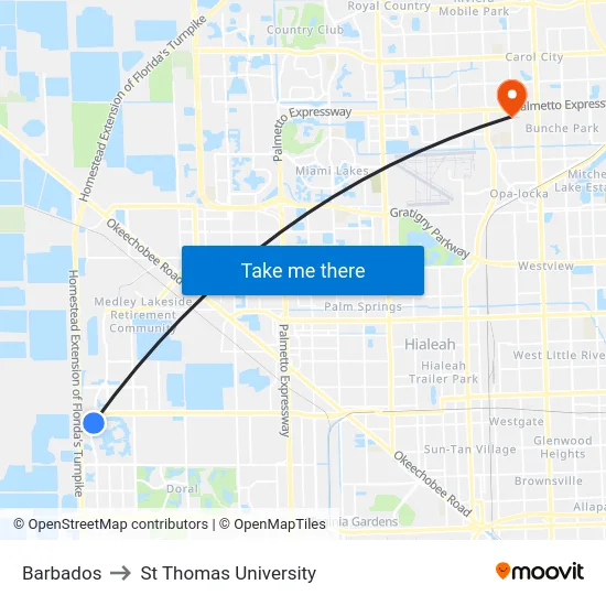 Barbados to St Thomas University map