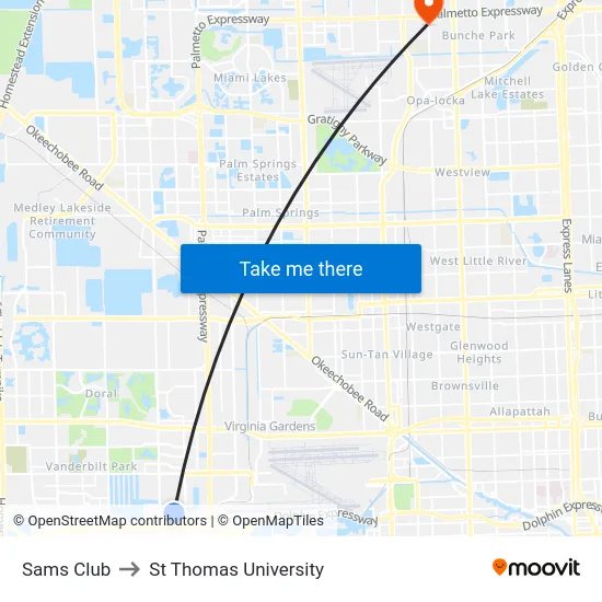 Sams Club to St Thomas University map