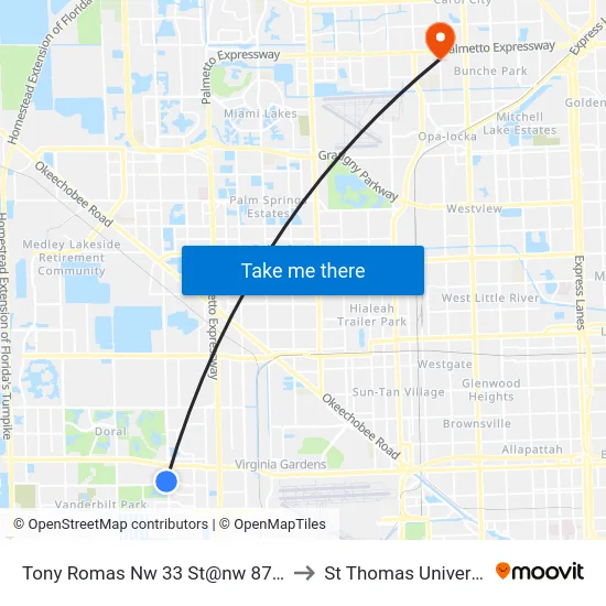 Tony Romas Nw 33 St@nw 87 Ave to St Thomas University map