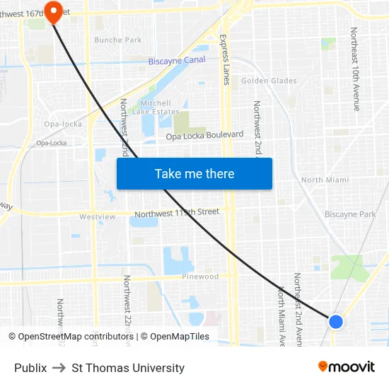 Publix to St Thomas University map