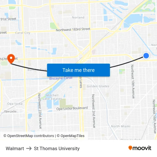 Walmart to St Thomas University map