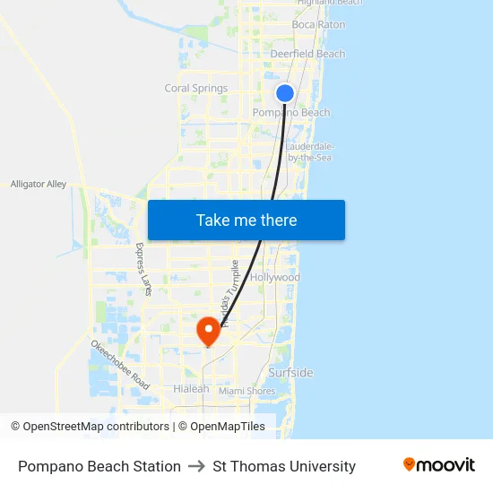 Pompano Beach Station to St Thomas University map