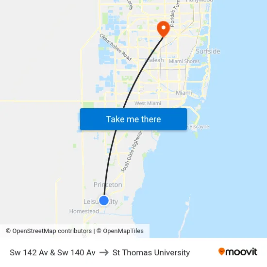 Sw 142 Av & Sw 140 Av to St Thomas University map