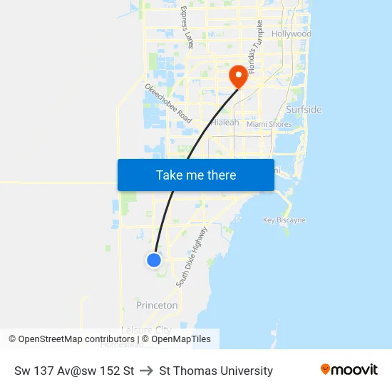 Sw 137 Av@sw 152 St to St Thomas University map