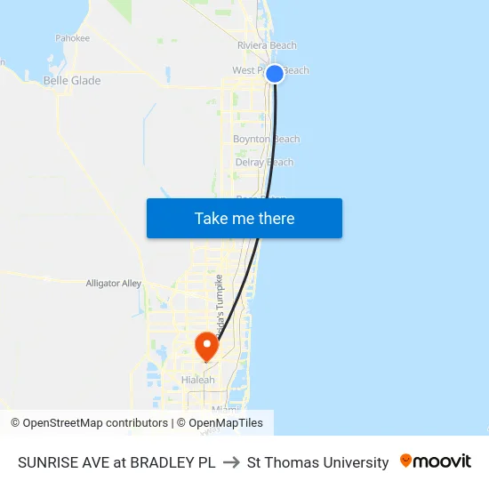 SUNRISE AVE at BRADLEY PL to St Thomas University map
