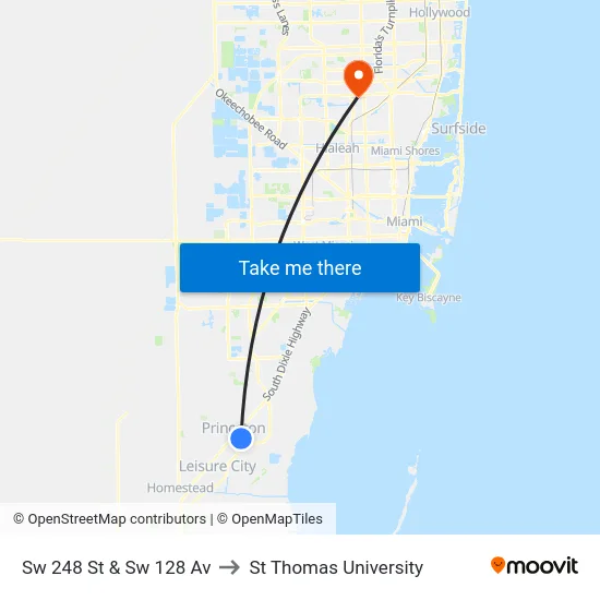 Sw 248 St & Sw 128 Av to St Thomas University map