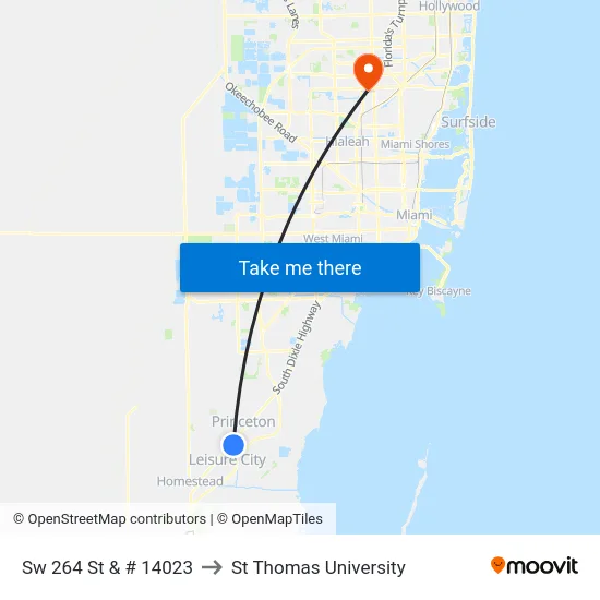 Sw 264 St & # 14023 to St Thomas University map