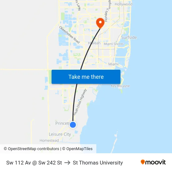 Sw 112 Av @ Sw 242 St to St Thomas University map