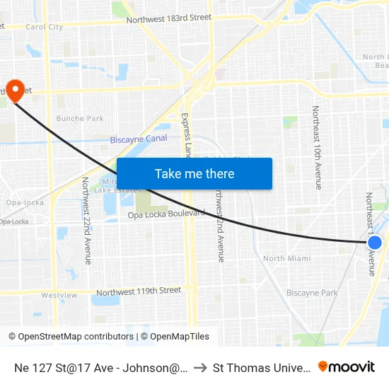 Ne 127 St@17 Ave - Johnson@wales to St Thomas University map