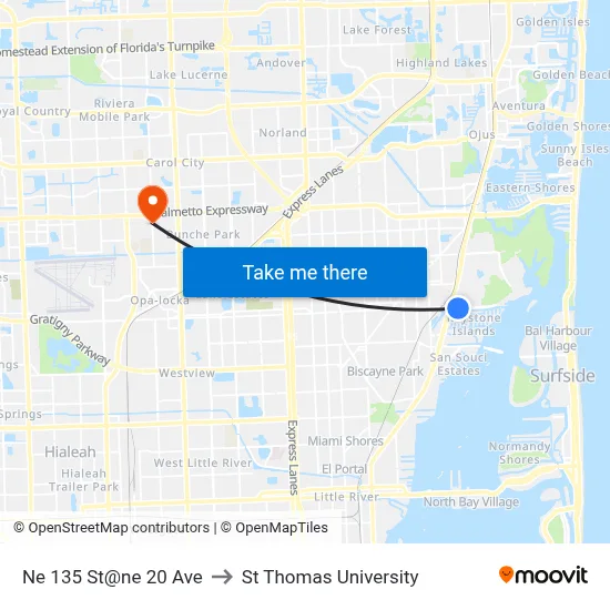 Ne 135 St@ne 20 Ave to St Thomas University map