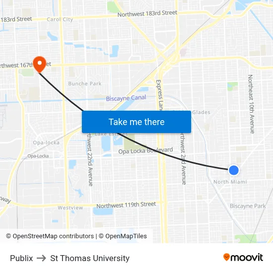 Publix to St Thomas University map