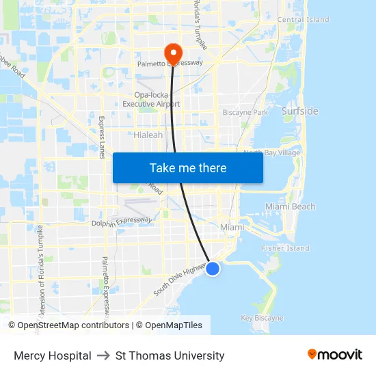 Mercy Hospital to St Thomas University map