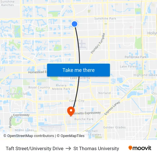 Taft Street/University Drive to St Thomas University map