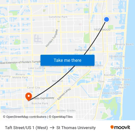 Taft Street/US 1 (West) to St Thomas University map