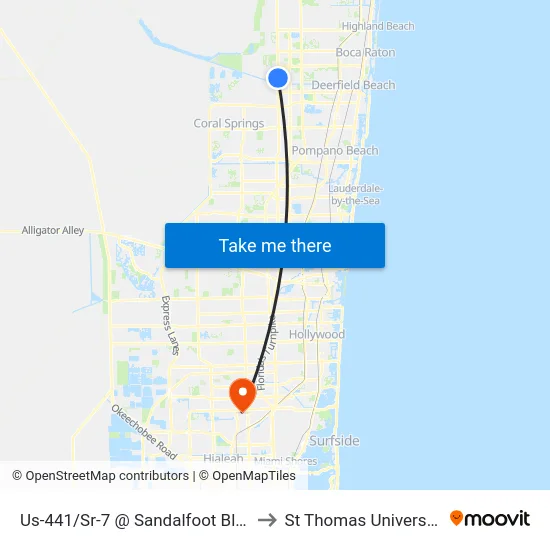 Us-441/Sr-7 @ Sandalfoot Blvd to St Thomas University map