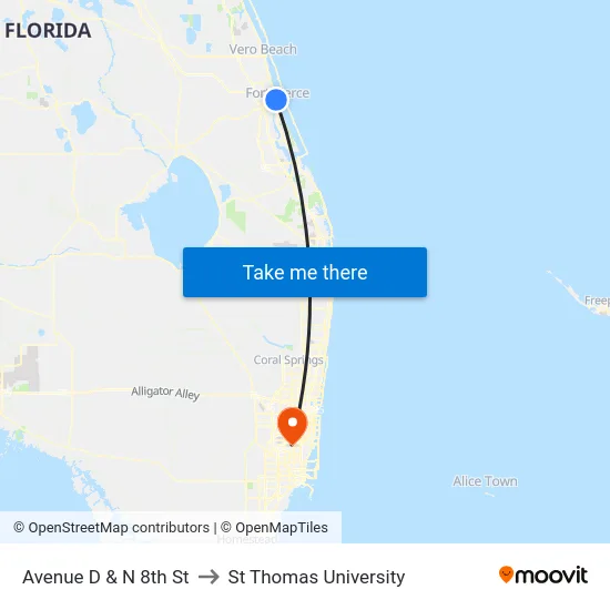 Avenue D & N 8th St to St Thomas University map