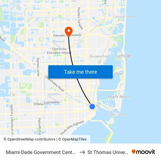 Miami-Dade Government Center (W) to St Thomas University map