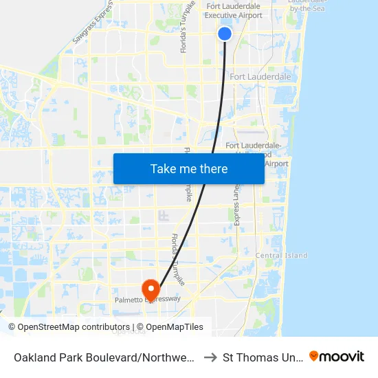 Oakland Park Boulevard/Northwest 27th Avenue to St Thomas University map