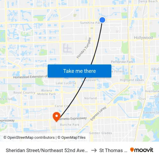 Sheridan Street/Northeast 52nd Avenue - (Sheridan Technical) to St Thomas University map