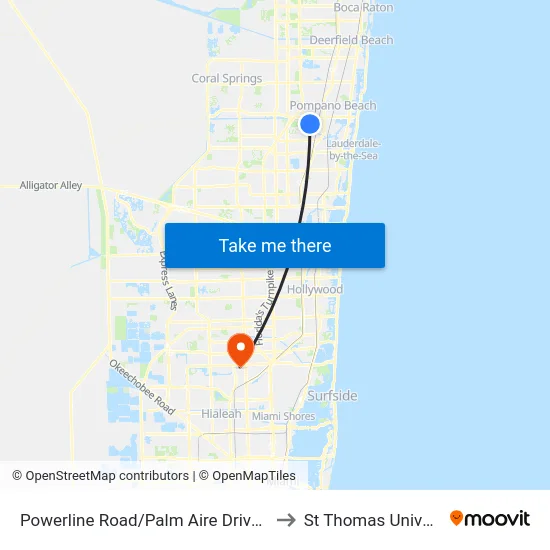 Powerline Road/Palm Aire Drive North to St Thomas University map