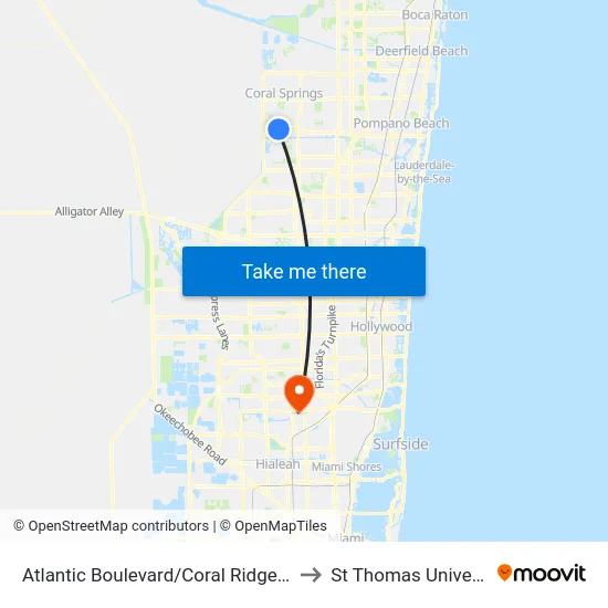 Atlantic Boulevard/Coral Ridge Drive to St Thomas University map