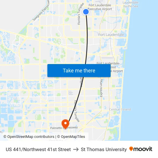 US 441/Northwest 41st Street to St Thomas University map