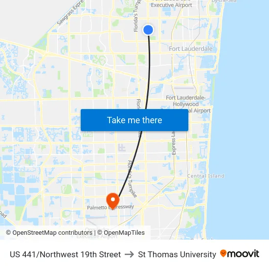 US 441/Northwest 19th Street to St Thomas University map