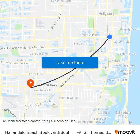Hallandale Beach Boulevard/Southeast 3rd Avenue to St Thomas University map
