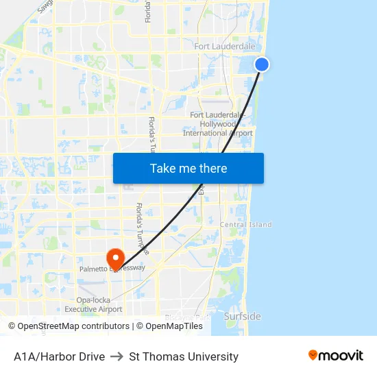A1A/Harbor Drive to St Thomas University map