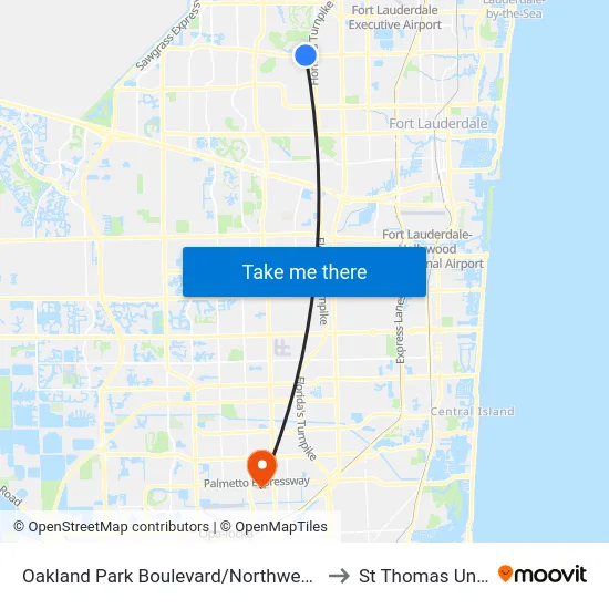 Oakland Park Boulevard/Northwest 56th Avenue to St Thomas University map