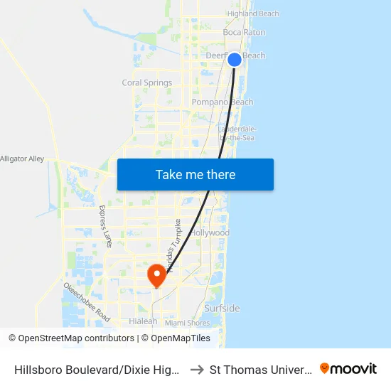 Hillsboro Boulevard/Dixie Highway to St Thomas University map