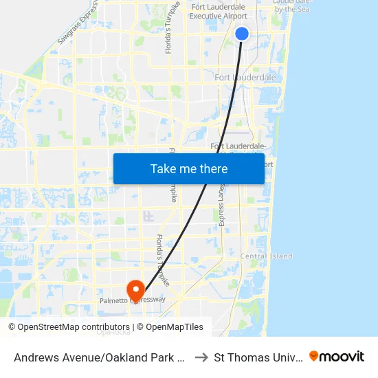 Andrews Avenue/Oakland Park Boulevard to St Thomas University map