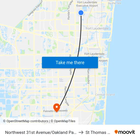 Northwest 31st Avenue/Oakland Park Boulevard (South) to St Thomas University map