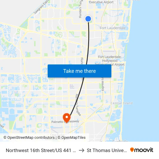 Northwest 16th Street/US 441 (East) to St Thomas University map
