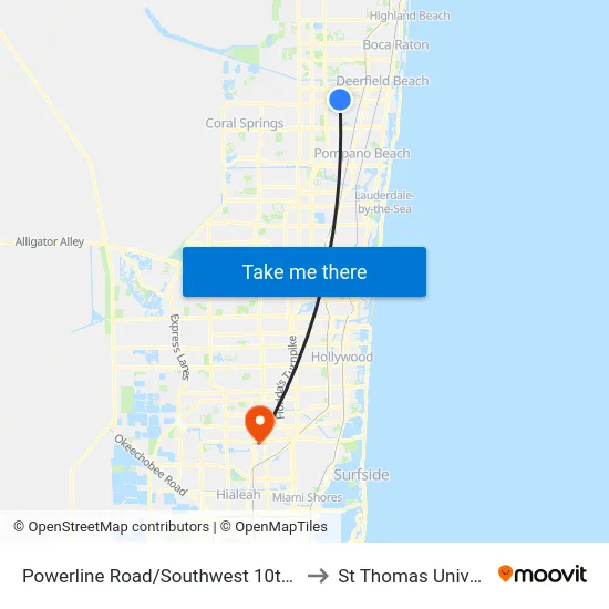 Powerline Road/Southwest 10th Street to St Thomas University map