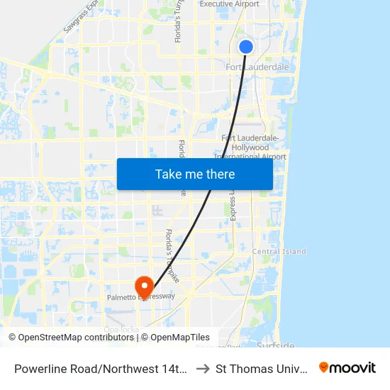 Powerline Road/Northwest 14th Court to St Thomas University map