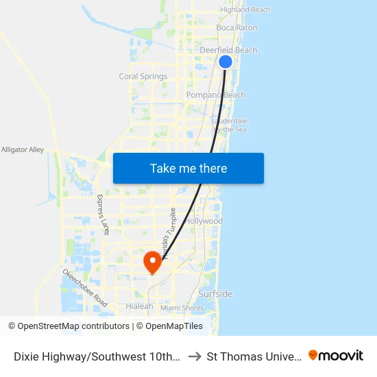 Dixie Highway/Southwest 10th Street to St Thomas University map