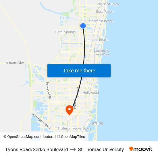 Lyons Road/Serko Boulevard to St Thomas University map