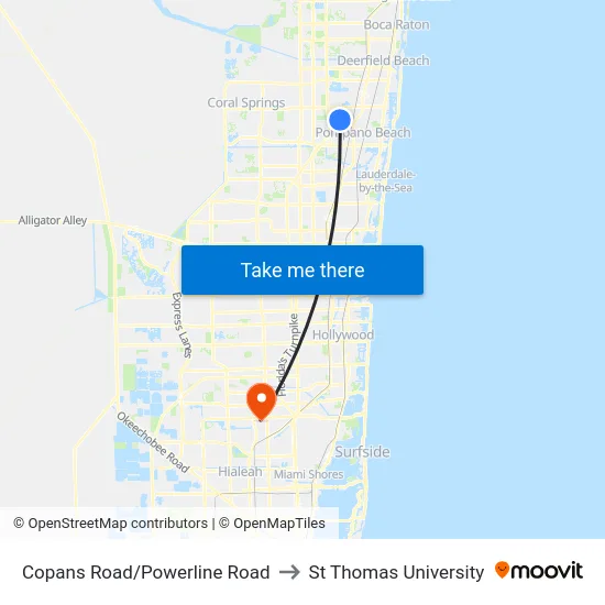 Copans Road/Powerline Road to St Thomas University map