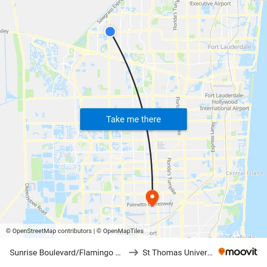 Sunrise Boulevard/Flamingo Road to St Thomas University map
