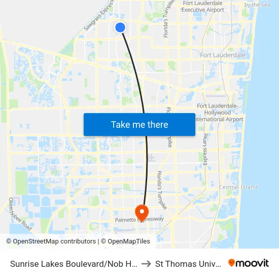 Sunrise Lakes Boulevard/Nob Hill Road to St Thomas University map