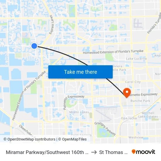 Miramar Parkway/Southwest 160th Avenue - (Dykes Road) to St Thomas University map