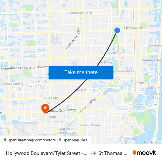 Hollywood Boulevard/Tyler Street - (Hollywood Tri-Rail) to St Thomas University map