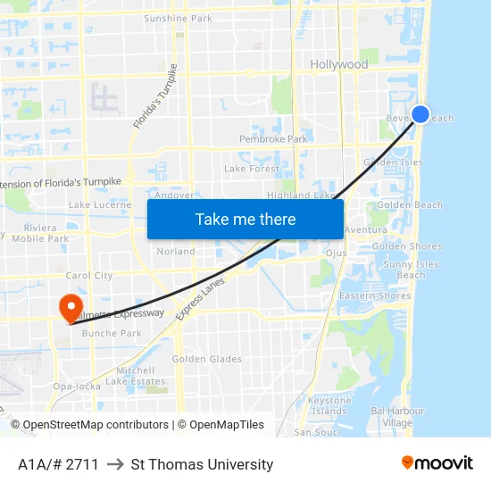 A1A/# 2711 to St Thomas University map