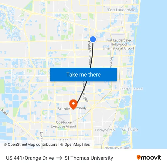 US 441/Orange Drive to St Thomas University map
