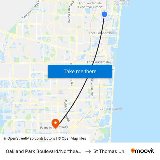 Oakland Park Boulevard/Northeast 8th Avenue to St Thomas University map
