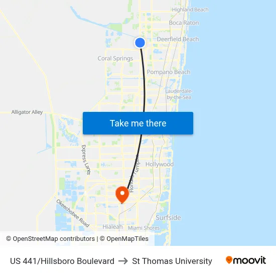 US 441/Hillsboro Boulevard to St Thomas University map