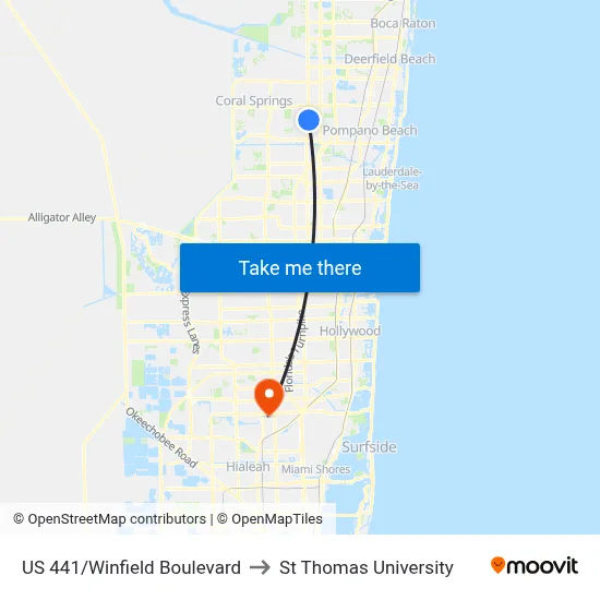 US 441/Winfield Boulevard to St Thomas University map